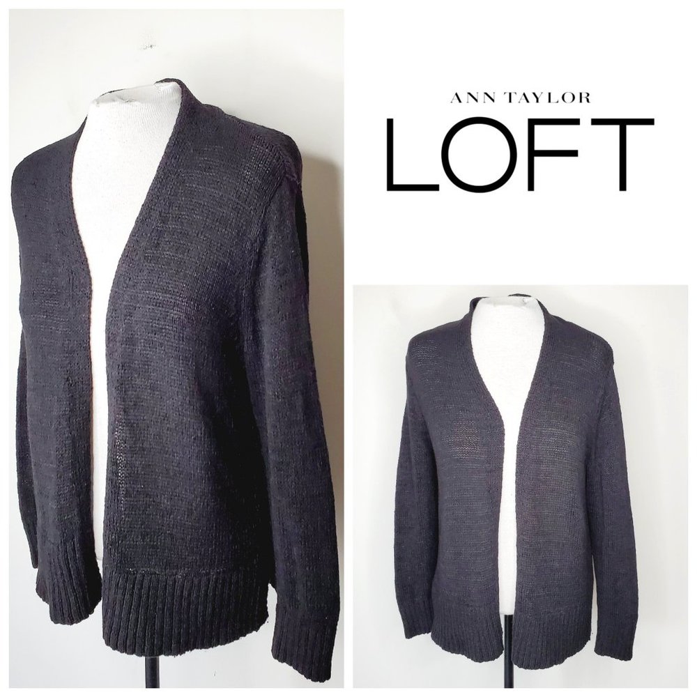 LOFT Cotton Open Knit Black Cardigan